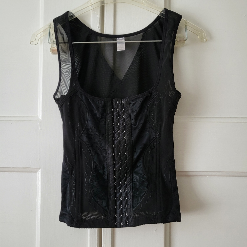 KATHY IRELAND Intimates Black Mesh Brocade Grunge Goth 90s Corset Top S